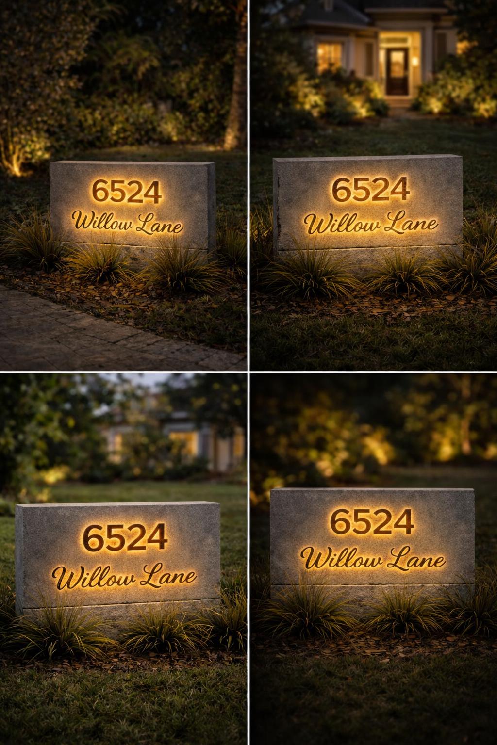 Custom Natural Stone Address Sign with LED Backlighting – Personalized Outdoor Address Plaque