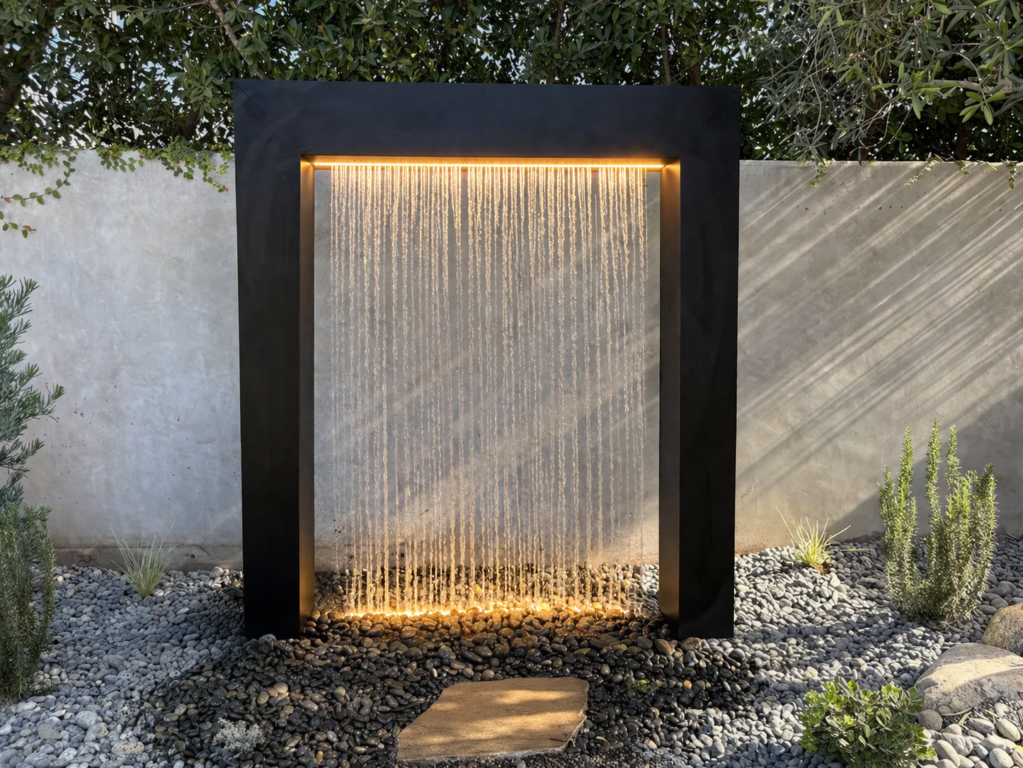 Rain Curtain Water Fountain with Integrated Lighting