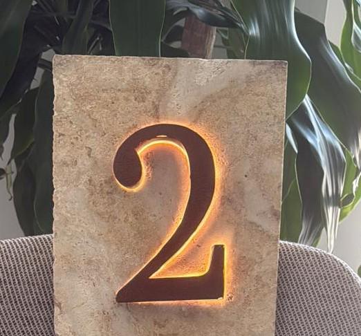 Illuminated Stone Address L-Shape corner with Steel House Numbers