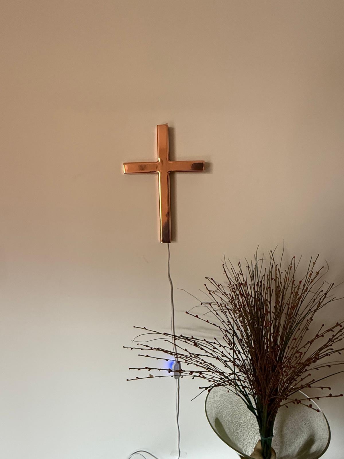 Modern LED Steel Cross | Illuminated Wall Decor, Ambient Glow, Minimalist Design