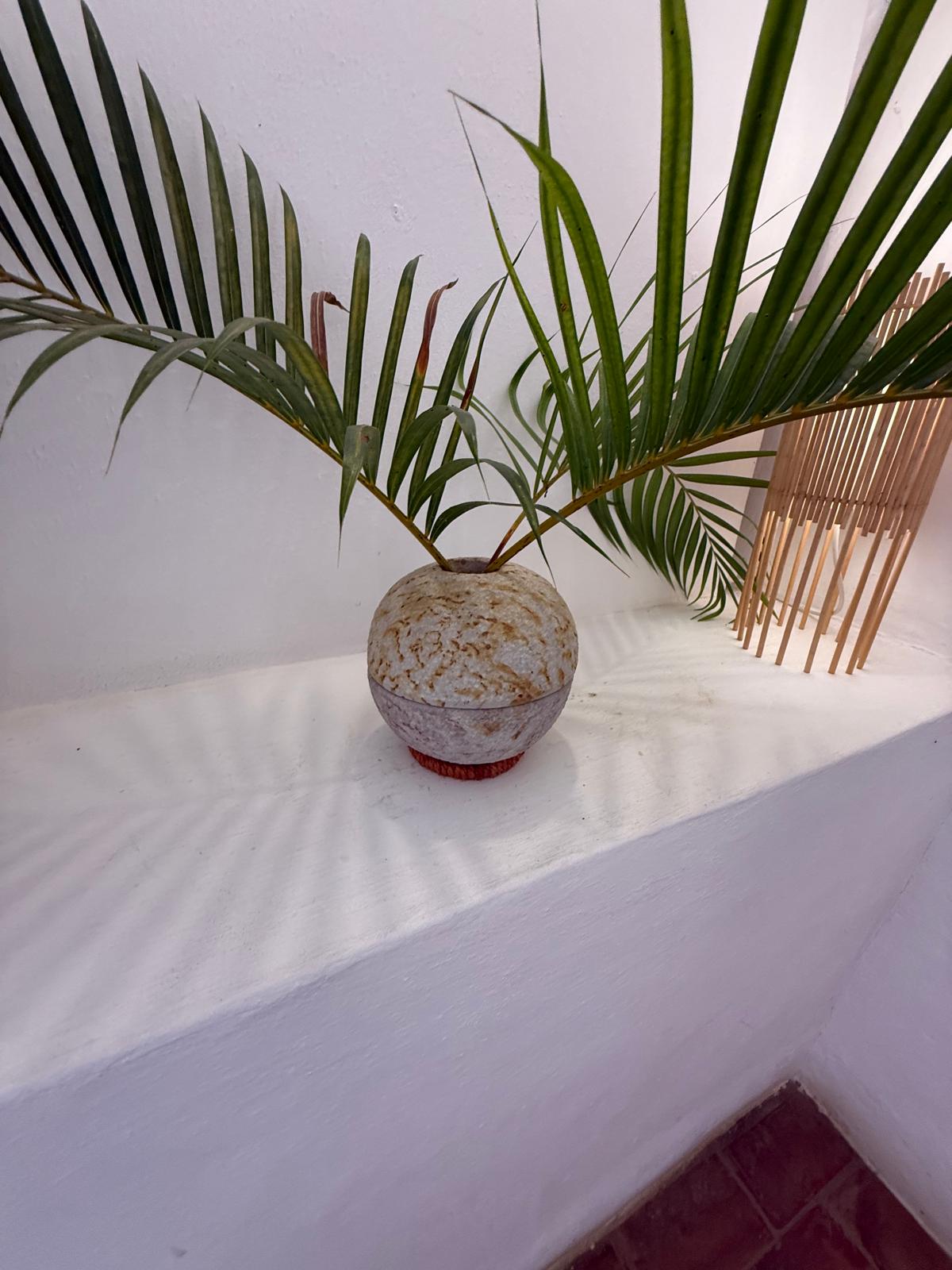 Natural Stone Sphere Planter Lamp – Organic Minimalist Vase, Zen Ambient Lighting