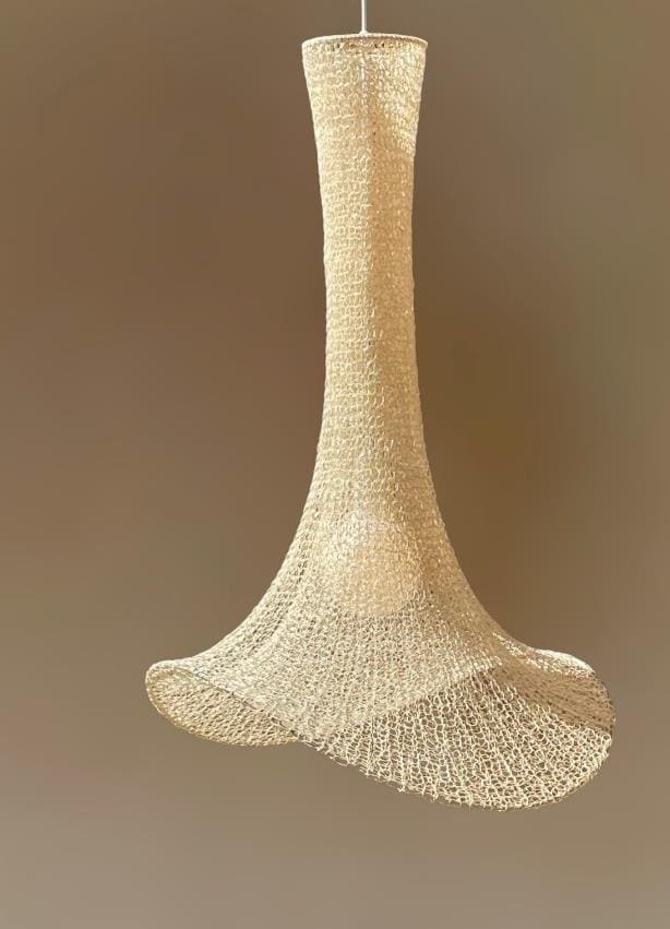 DANZA - Handwoven Fique Pendant Light, Natural Fiber Boho Chandelier, Rustic Farmhouse Lamp