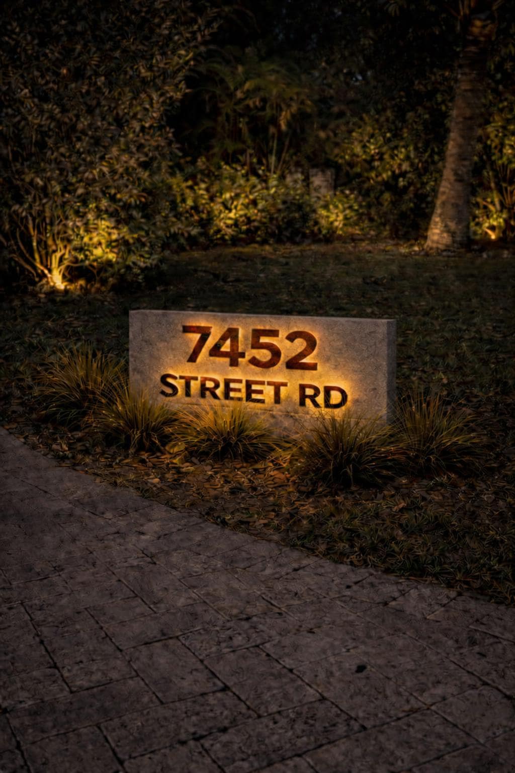 Custom Natural Stone Address Sign with LED Backlighting – Personalized Outdoor Address Plaque