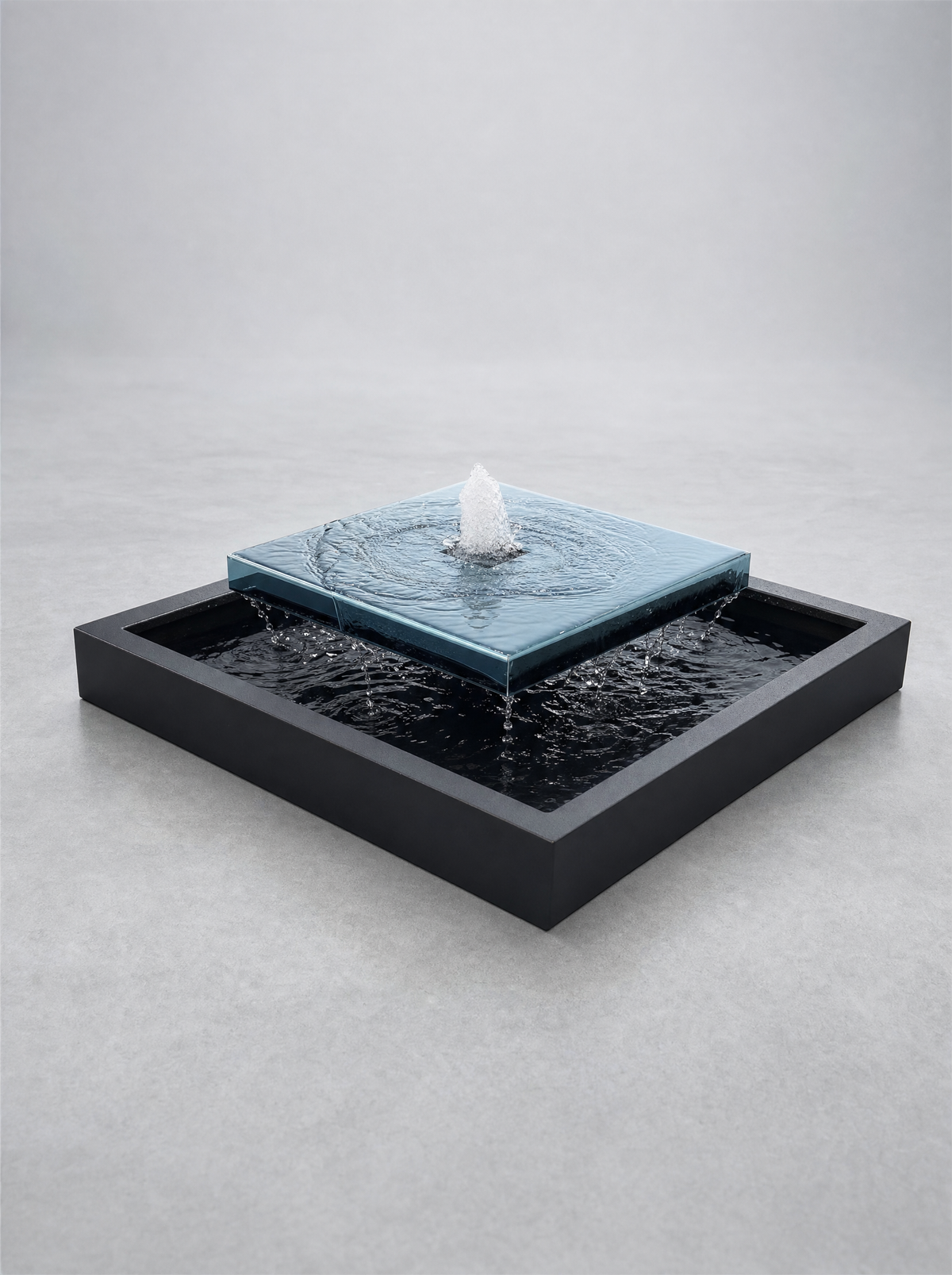 Modern Floating Steel Water Feature - Minimalist Outdoor Garden Fountain - Plug & Play