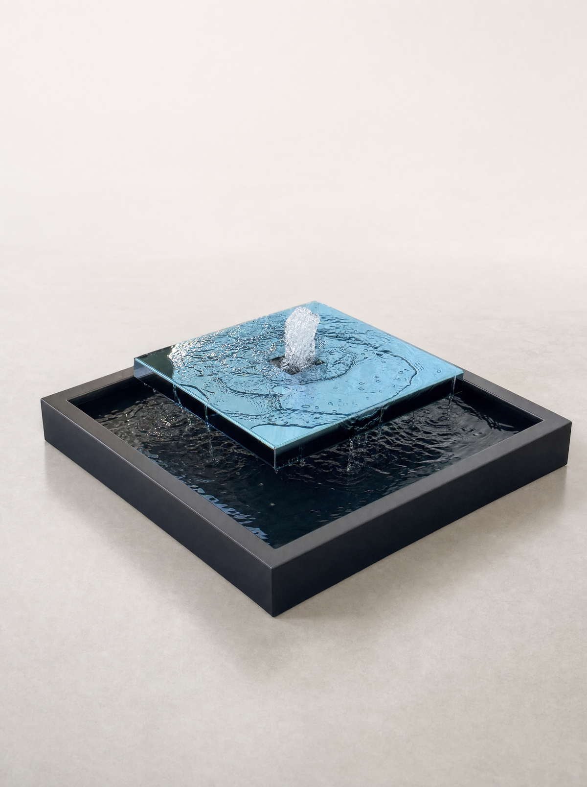 Modern Floating Steel Water Feature - Minimalist Outdoor Garden Fountain - Plug & Play