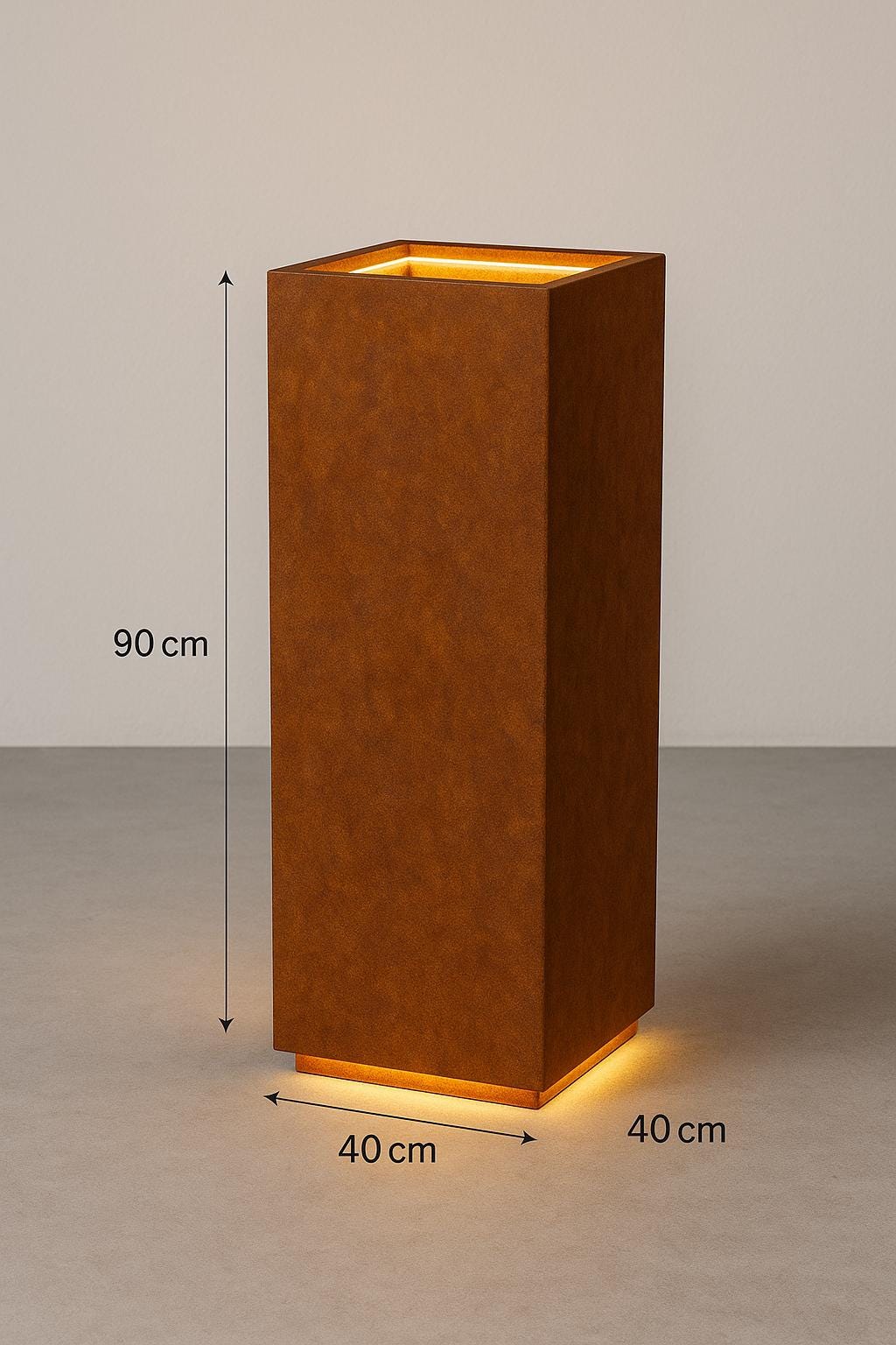 Modern Corten Steel Planter with LED Lighting - 35" Rust Patina Outdoor Decor