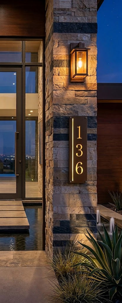 Custom Steel Address Sign with LED Backlighting – Vertical Style House Numbers
