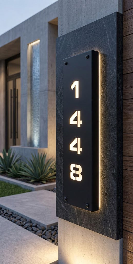Custom Steel Address Sign with LED Backlighting – Vertical Style House Numbers