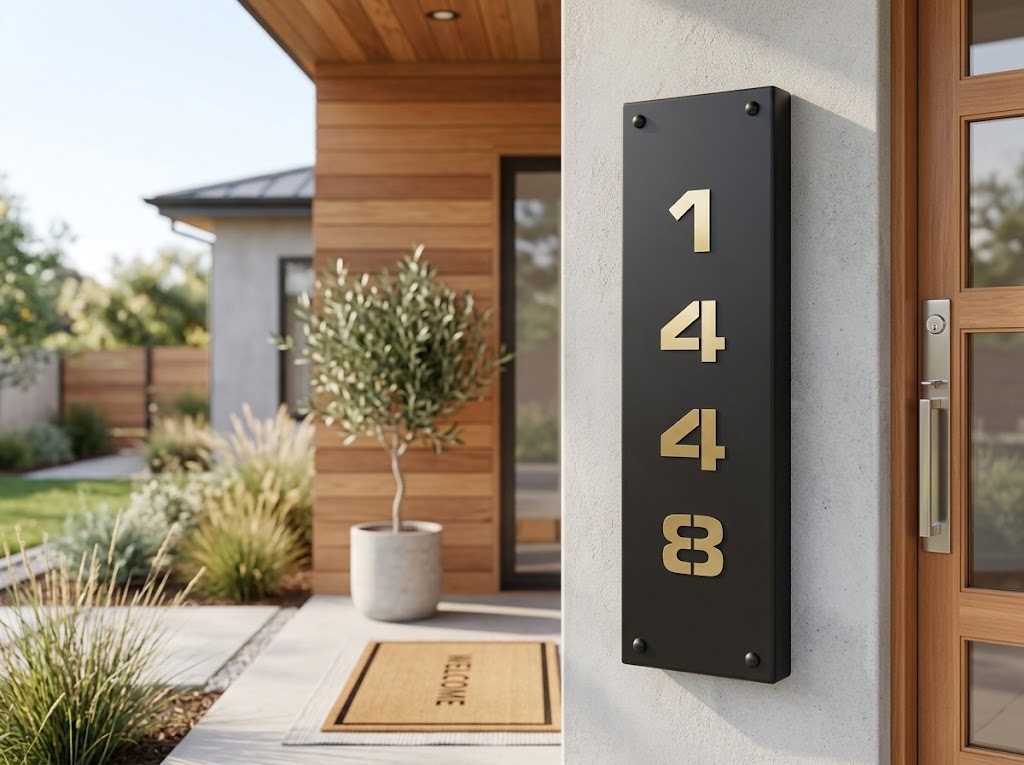 Custom Steel Address Sign with LED Backlighting – Vertical Style House Numbers