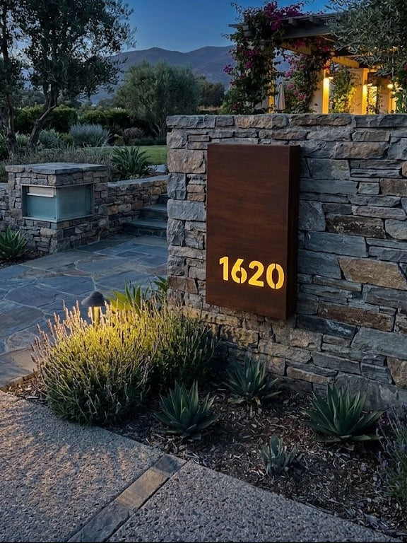Custom Steel Address Sign with LED Backlighting – Modern Corten Style House Numbers