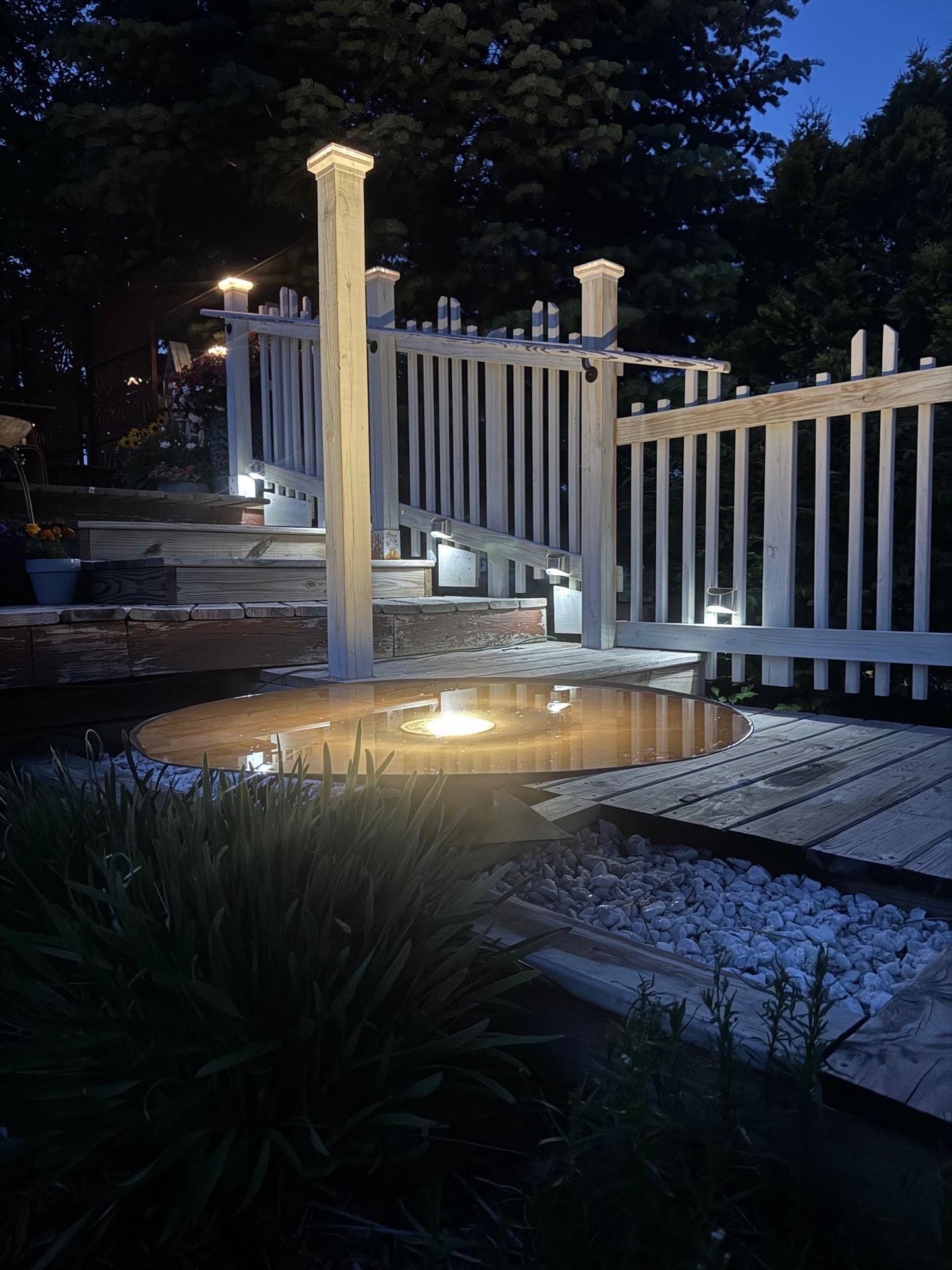 Minimalist Water Bowl with LED Light – 30” Handcrafted Outdoor Accent for Garden or Patio