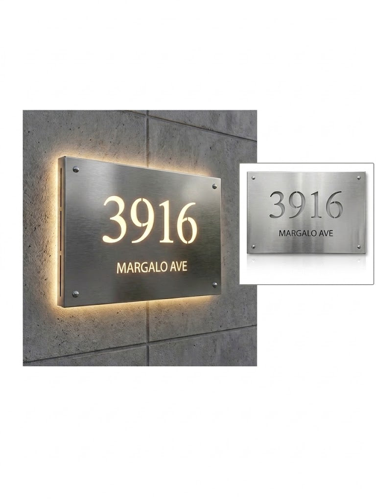 Custom Steel Address Sign with LED Backlighting – Modern Corten Style House Numbers