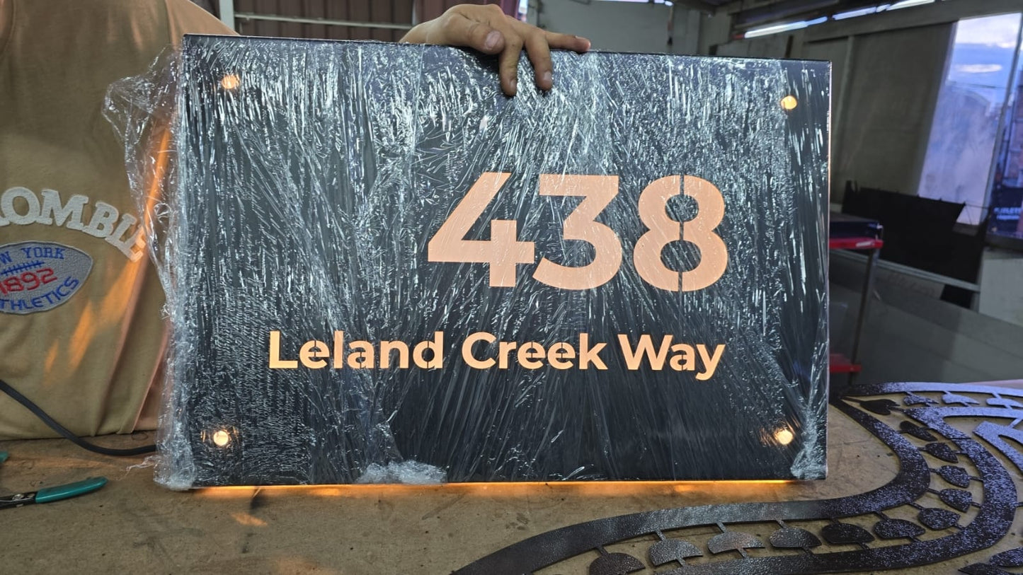 Custom Steel Address Sign with LED Backlighting – Modern Corten Style House Numbers