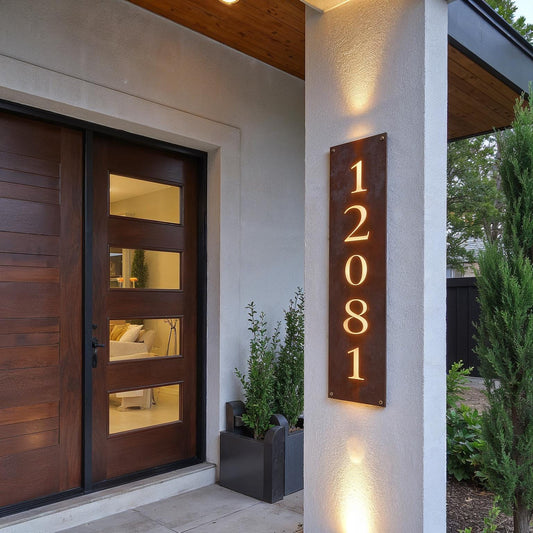 Custom Steel Address Sign with LED Backlighting – Vertical Style House Numbers
