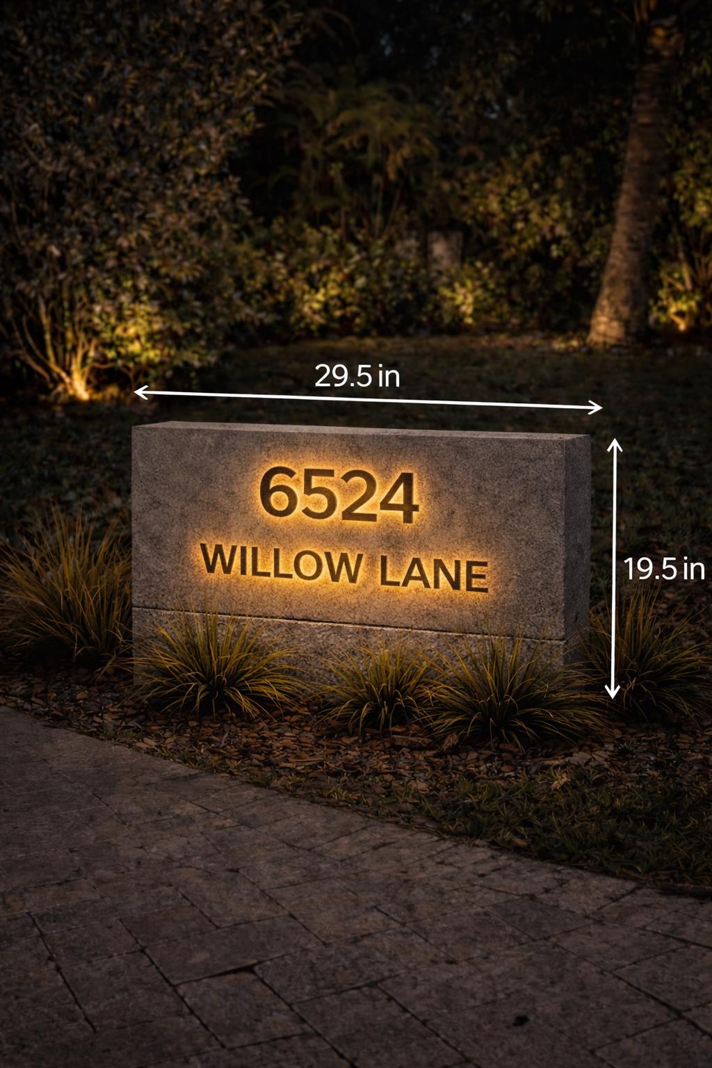 Custom Natural Stone Address Sign with LED Backlighting – Personalized Outdoor Address Plaque
