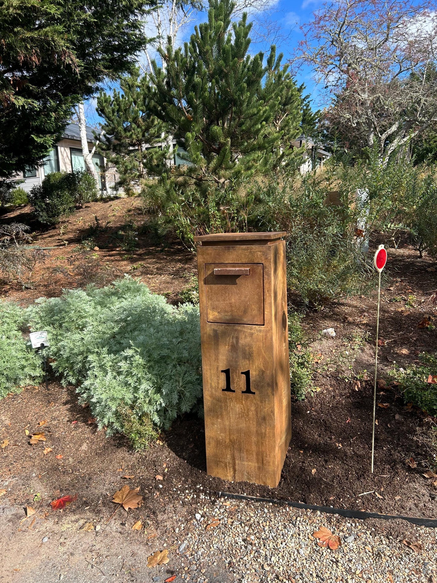Modern Mailbox with LED Light & Custom Address Numbers – Handcrafted Rust Finish Outdoor Mailbox