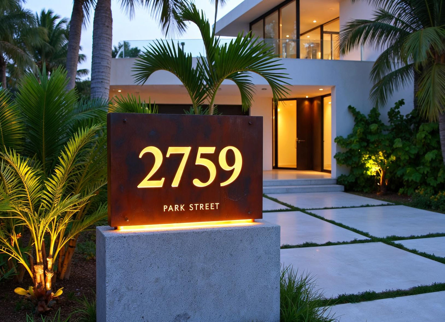 Custom Steel Address Sign with LED Backlighting – Modern Corten Style House Numbers
