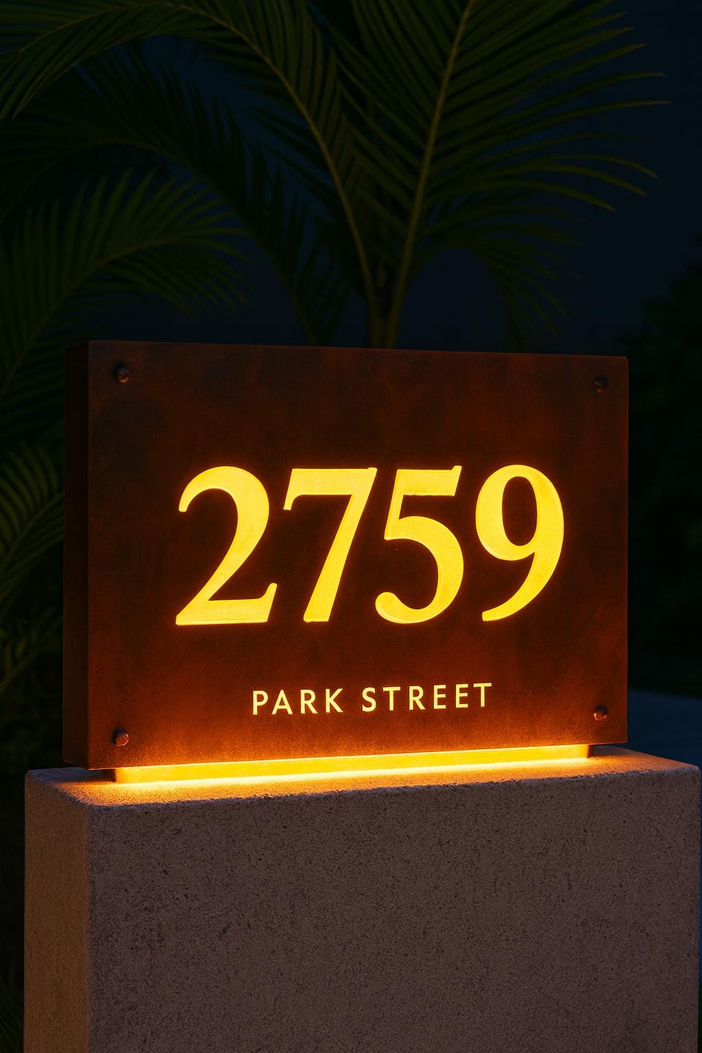 Custom Steel Address Sign with LED Backlighting – Modern Corten Style House Numbers