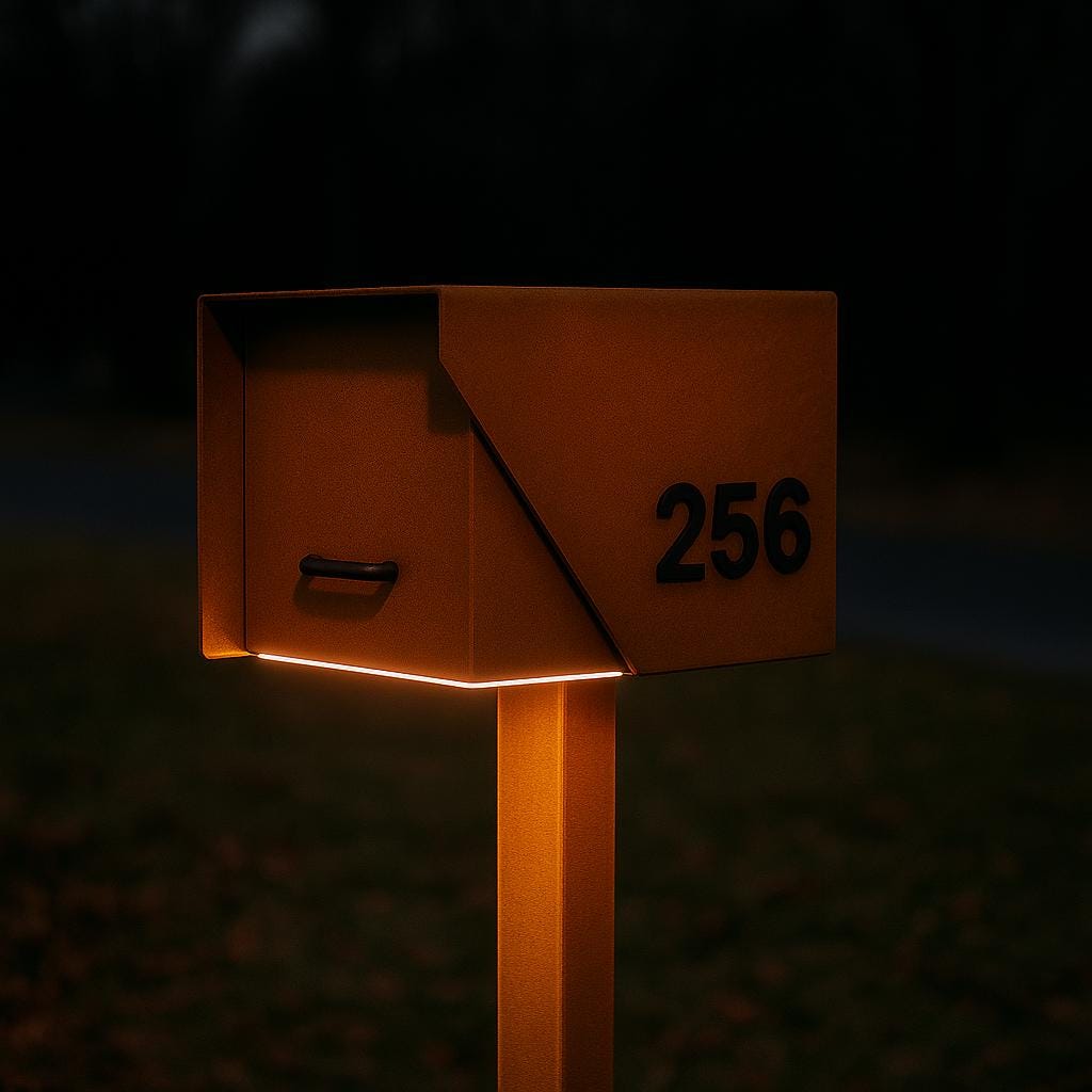 Modern Mailbox with LED Light & Custom Address Numbers – Minimalist Handcrafted Outdoor Mailbox