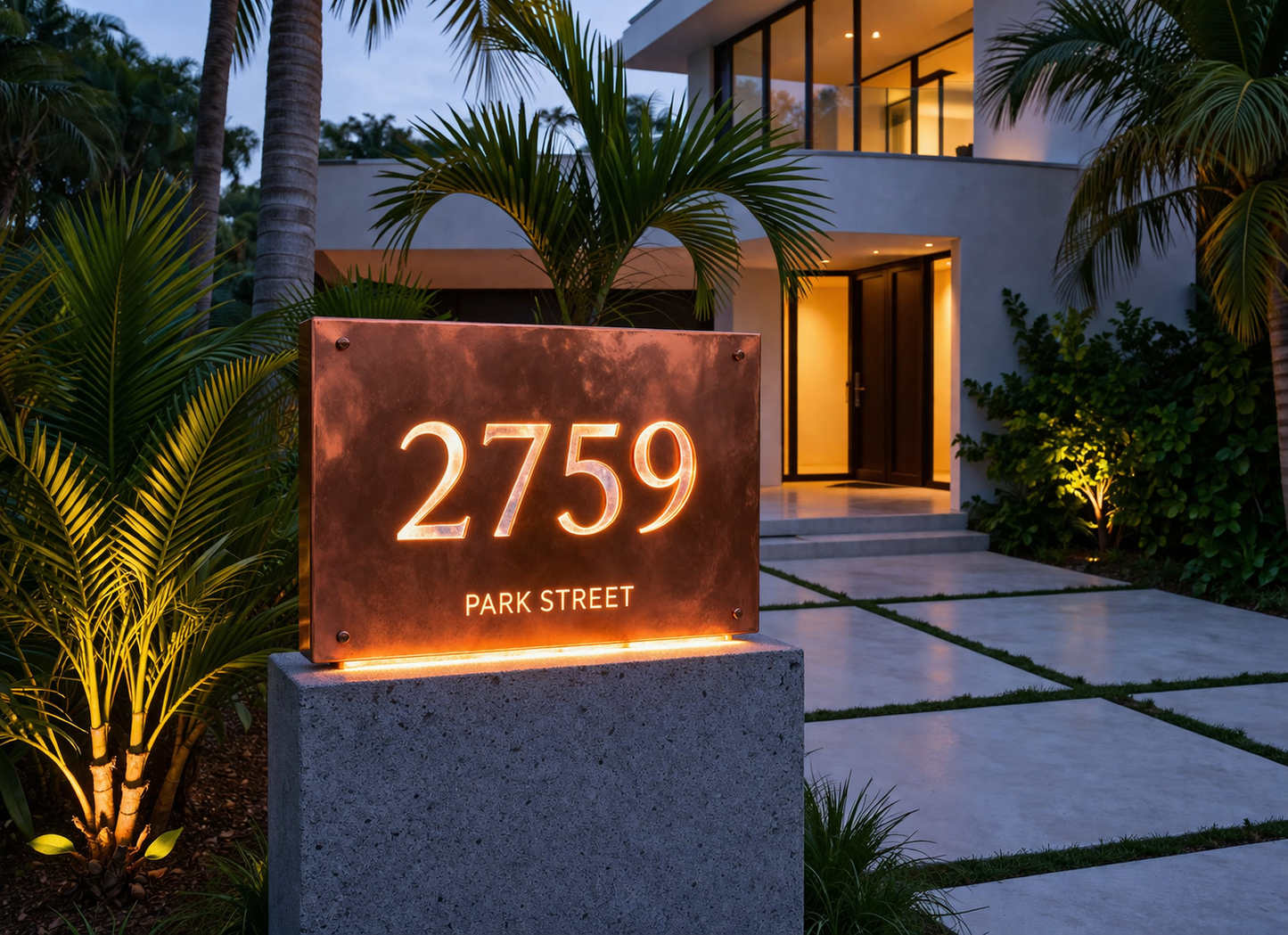 Custom Steel Address Sign with LED Backlighting – Modern Corten Style House Numbers