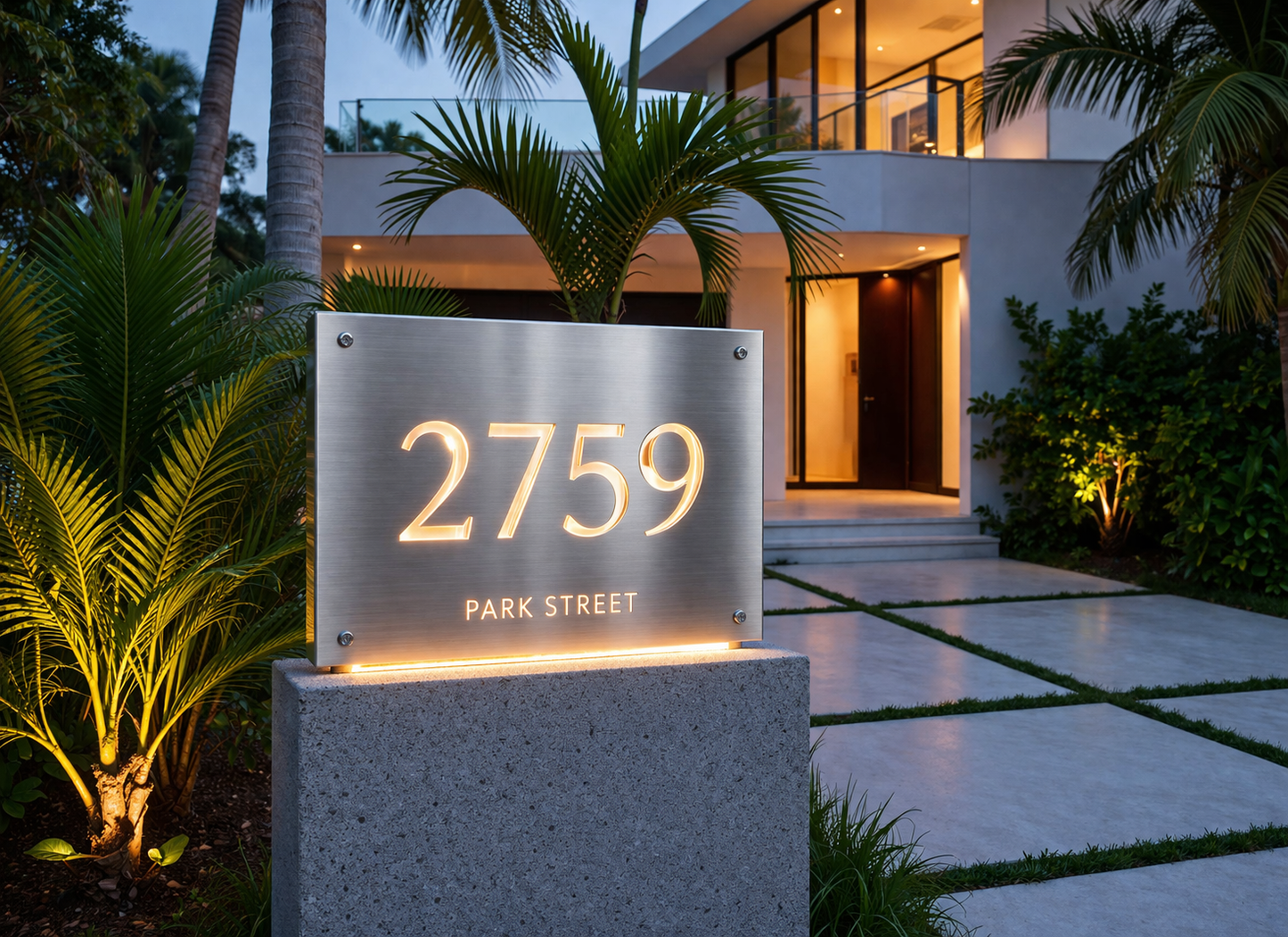 Custom Steel Address Sign with LED Backlighting – Modern Corten Style House Numbers