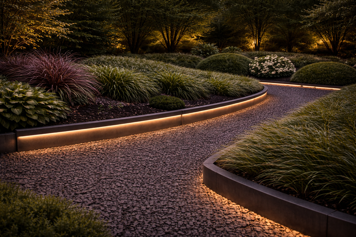 LED Steel Garden Edging – Landscape Border with Integrated Warm Light – Outdoor Lawn & Garden Edge
