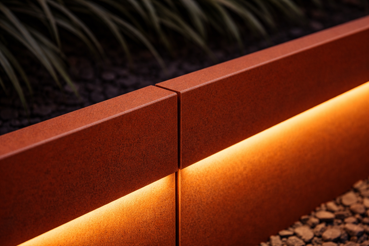 LED Steel Garden Edging – Landscape Border with Integrated Warm Light – Outdoor Lawn & Garden Edge