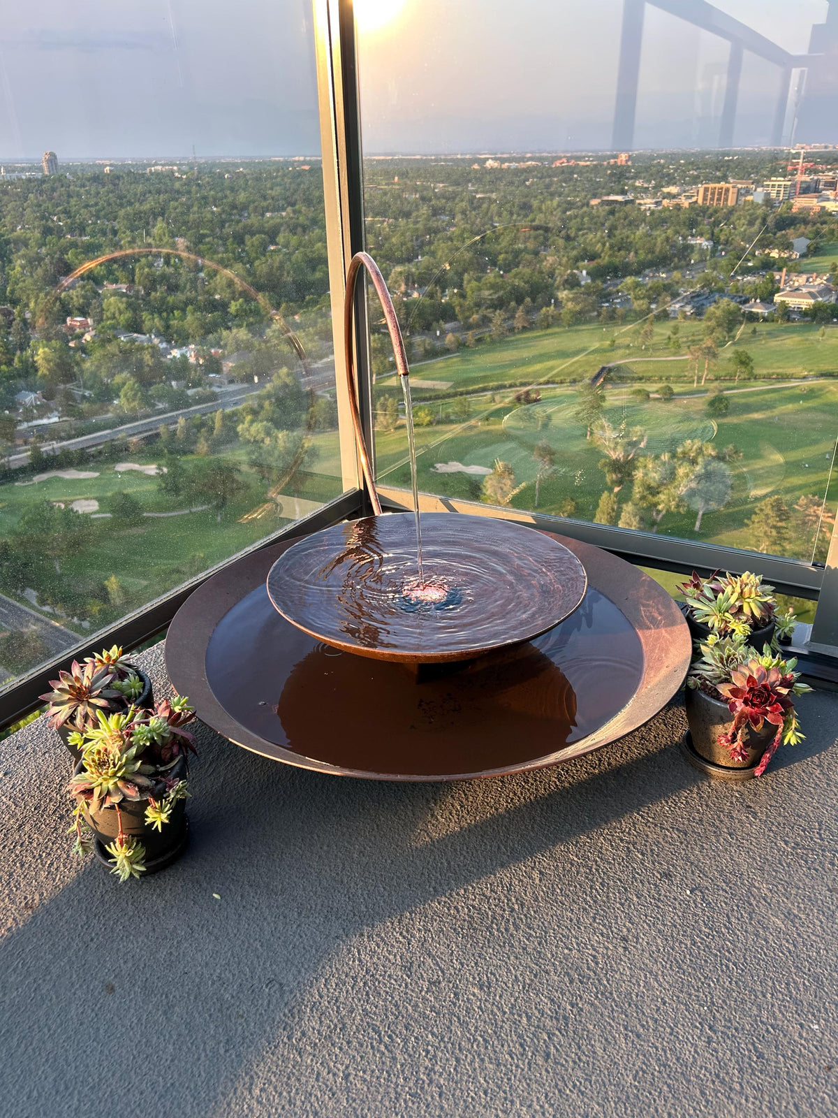 Modern Corten Steel Bird Bath Fountain: Minimalist Garden Decor with LED