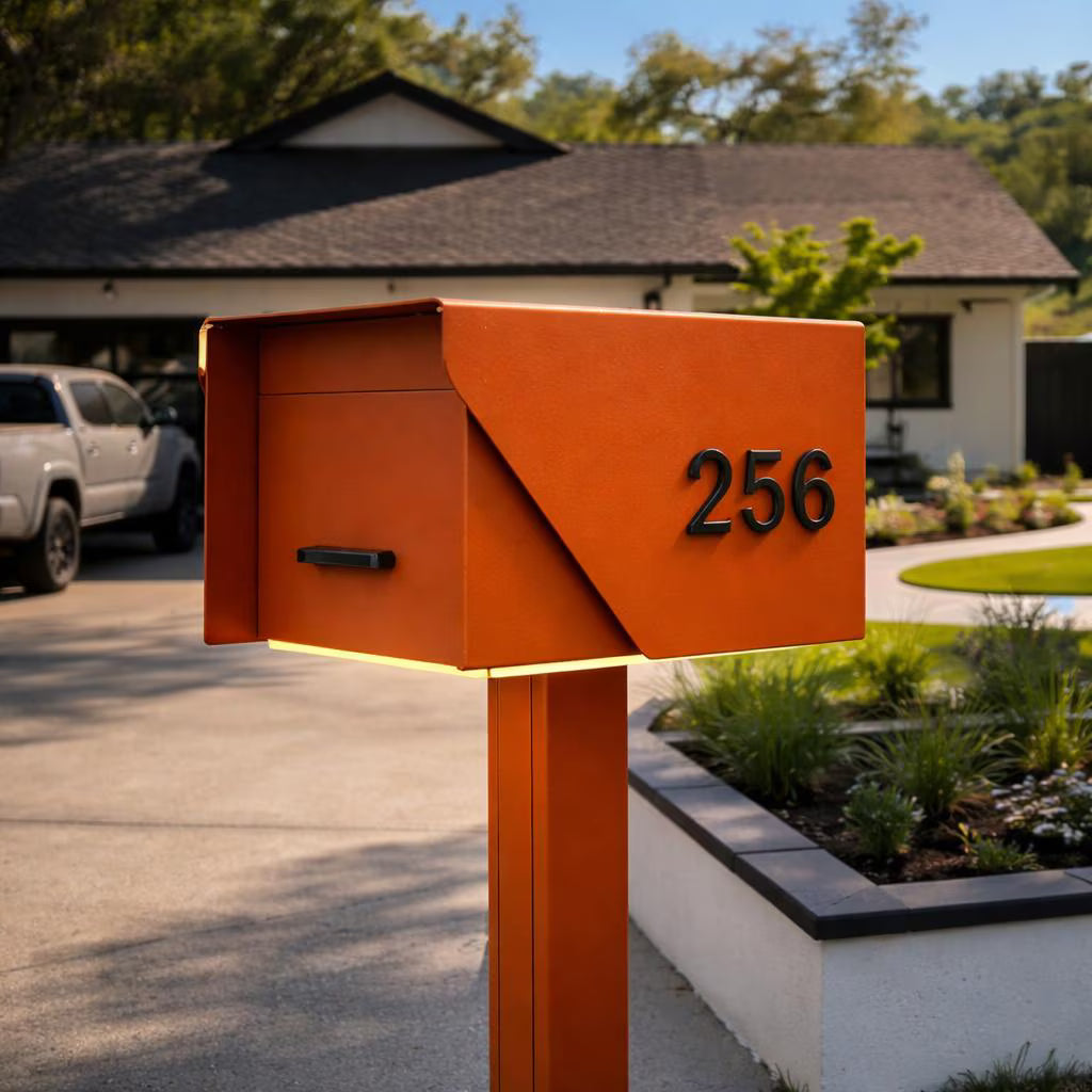 Modern Mailbox with LED Light & Custom Address Numbers – Minimalist Handcrafted Outdoor Mailbox