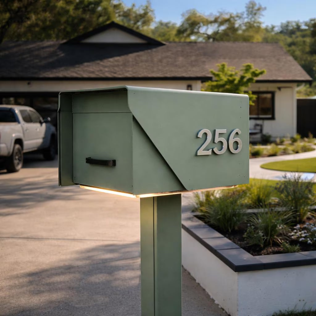 Modern Mailbox with LED Light & Custom Address Numbers – Minimalist Handcrafted Outdoor Mailbox