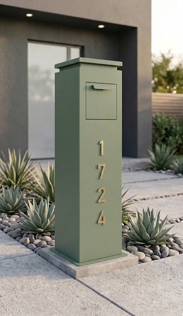 Modern Mailbox with LED Light & Custom Address Numbers – Handcrafted Rust Finish Outdoor Mailbox