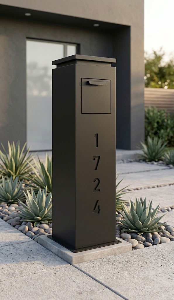 Modern Mailbox with LED Light & Custom Address Numbers – Handcrafted Rust Finish Outdoor Mailbox