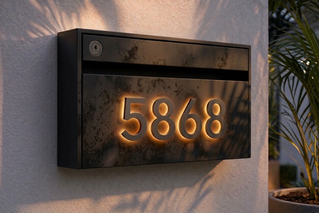 Modern Wall Mounted Mailbox with Backlit Address Numbers – Modern Colors -