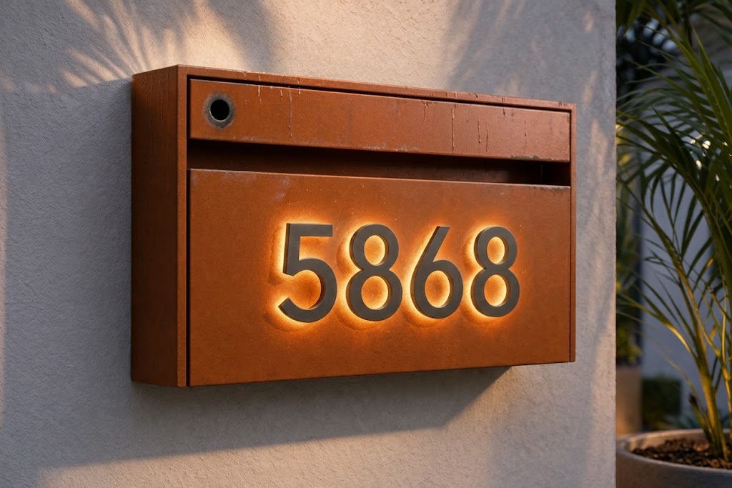 Modern Wall Mounted Mailbox with Backlit Address Numbers – Modern Colors -