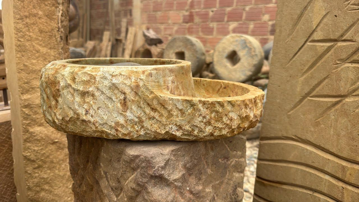Handcrafted 2-Tier Natural Stone Bird Bath & Planter | Hanging Garden Oasis - Living Succulent Sanctuary