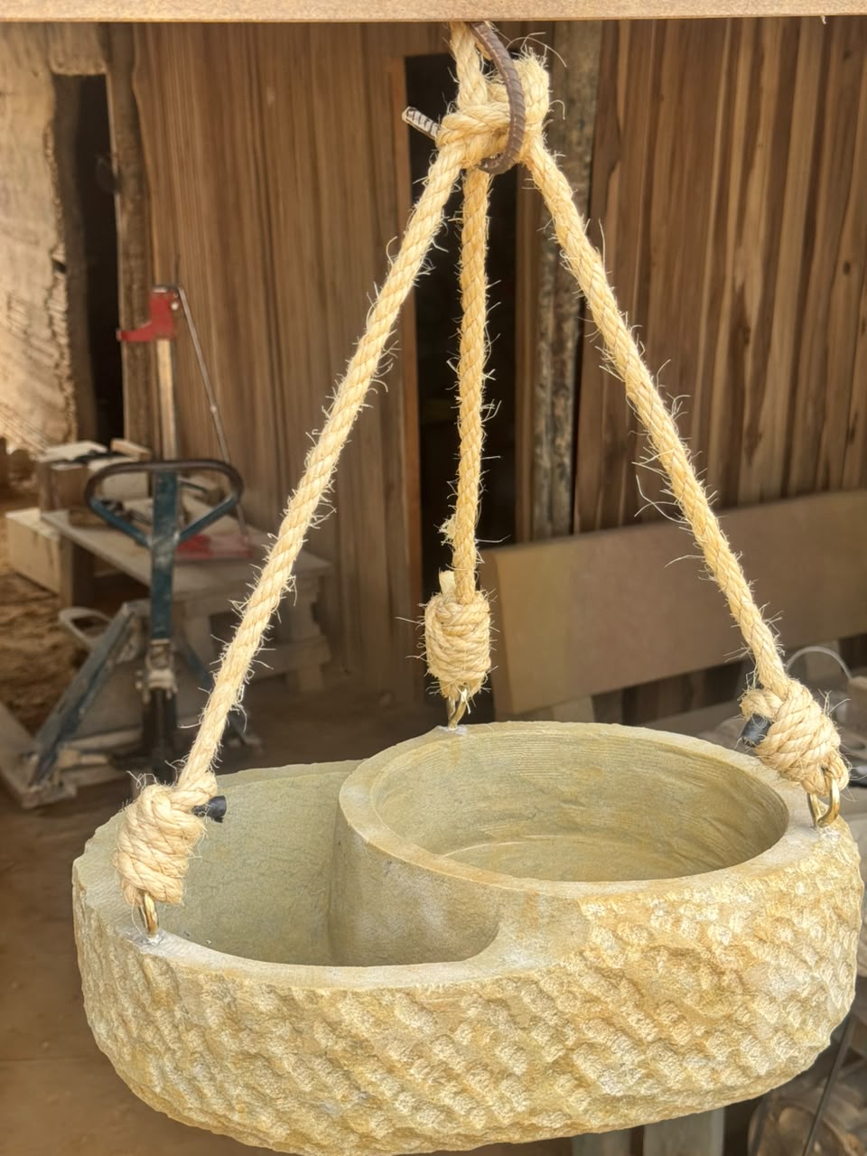 Handcrafted 2-Tier Natural Stone Bird Bath & Planter | Hanging Garden Oasis - Living Succulent Sanctuary
