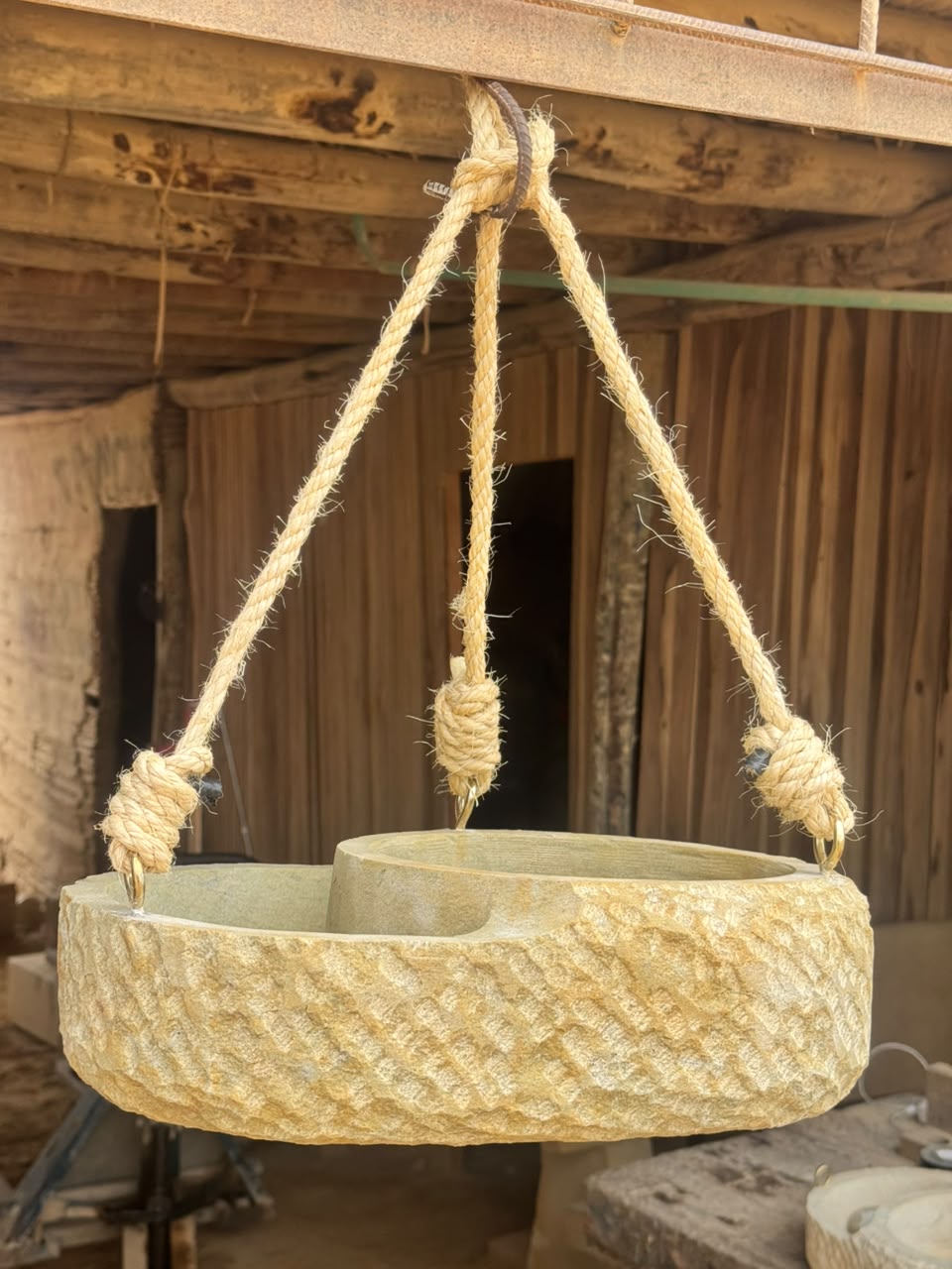 Handcrafted 2-Tier Natural Stone Bird Bath & Planter | Hanging Garden Oasis - Living Succulent Sanctuary