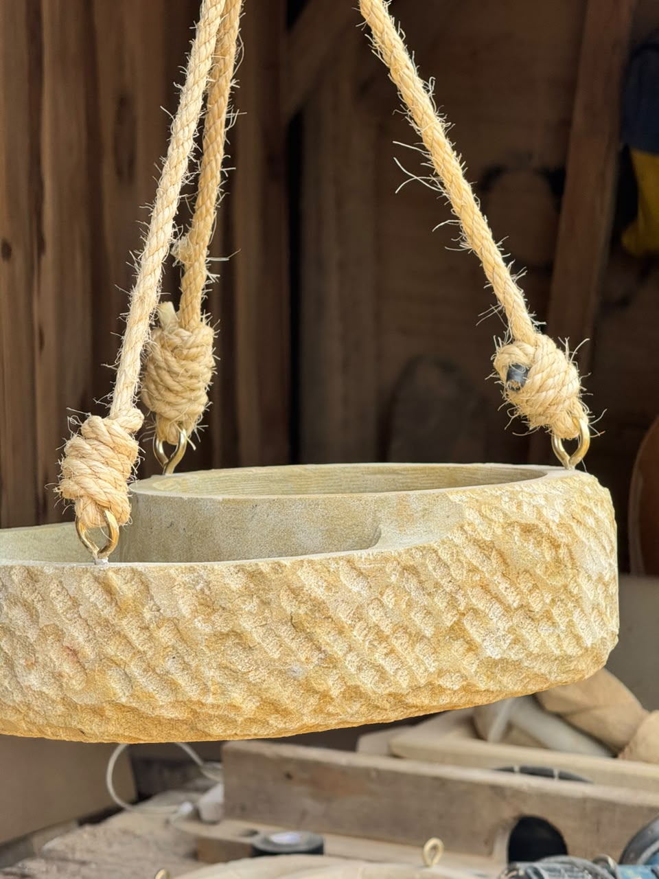Handcrafted 2-Tier Natural Stone Bird Bath & Planter | Hanging Garden Oasis - Living Succulent Sanctuary