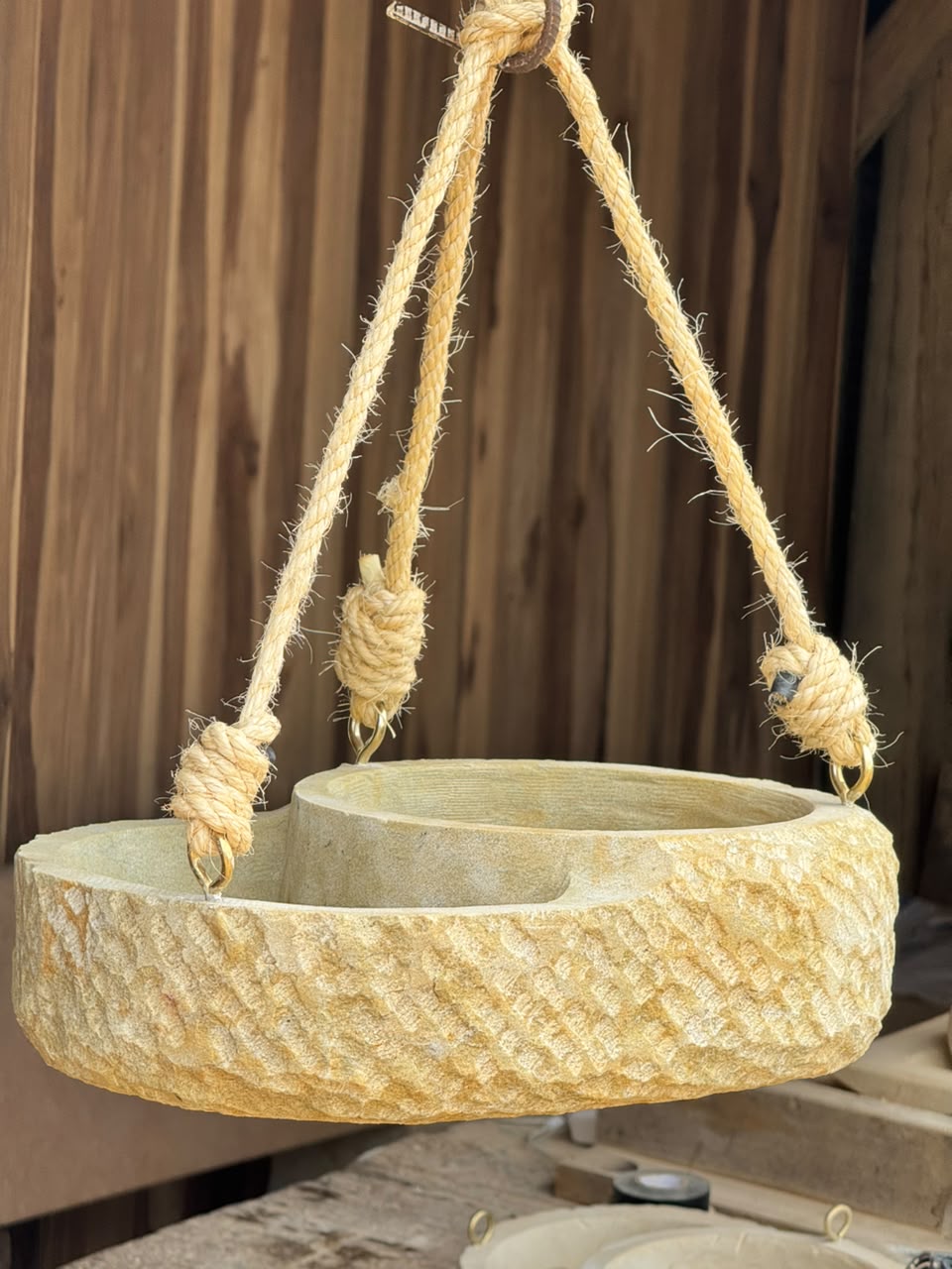 Handcrafted 2-Tier Natural Stone Bird Bath & Planter | Hanging Garden Oasis - Living Succulent Sanctuary