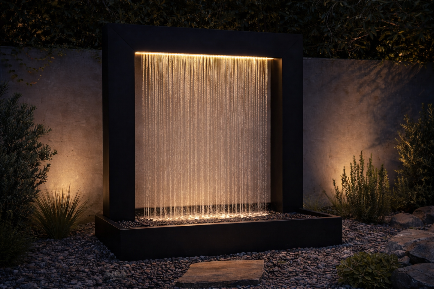Rain Curtain Water Fountain with Integrated Lighting