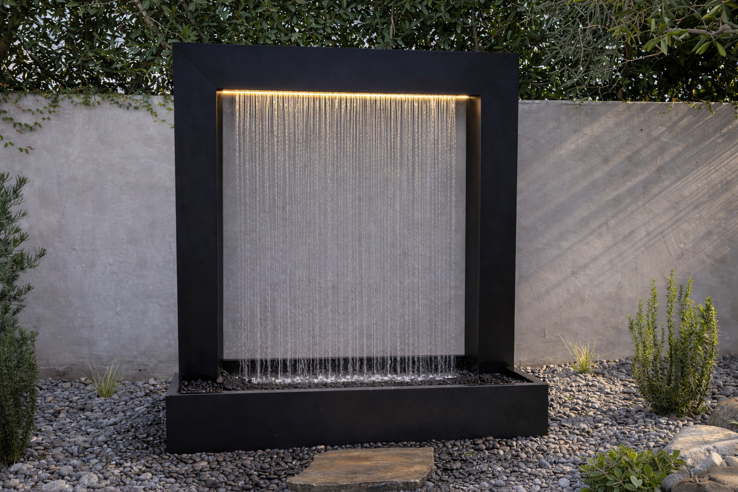 Rain Curtain Water Fountain with Integrated Lighting