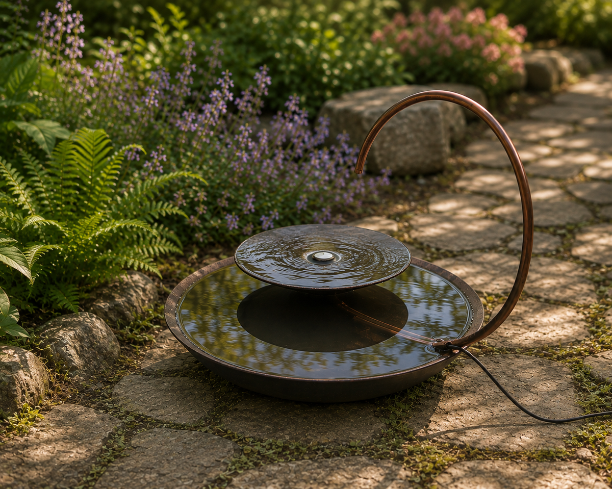 Modern Corten Steel Bird Bath Fountain: Minimalist Garden Decor with LED