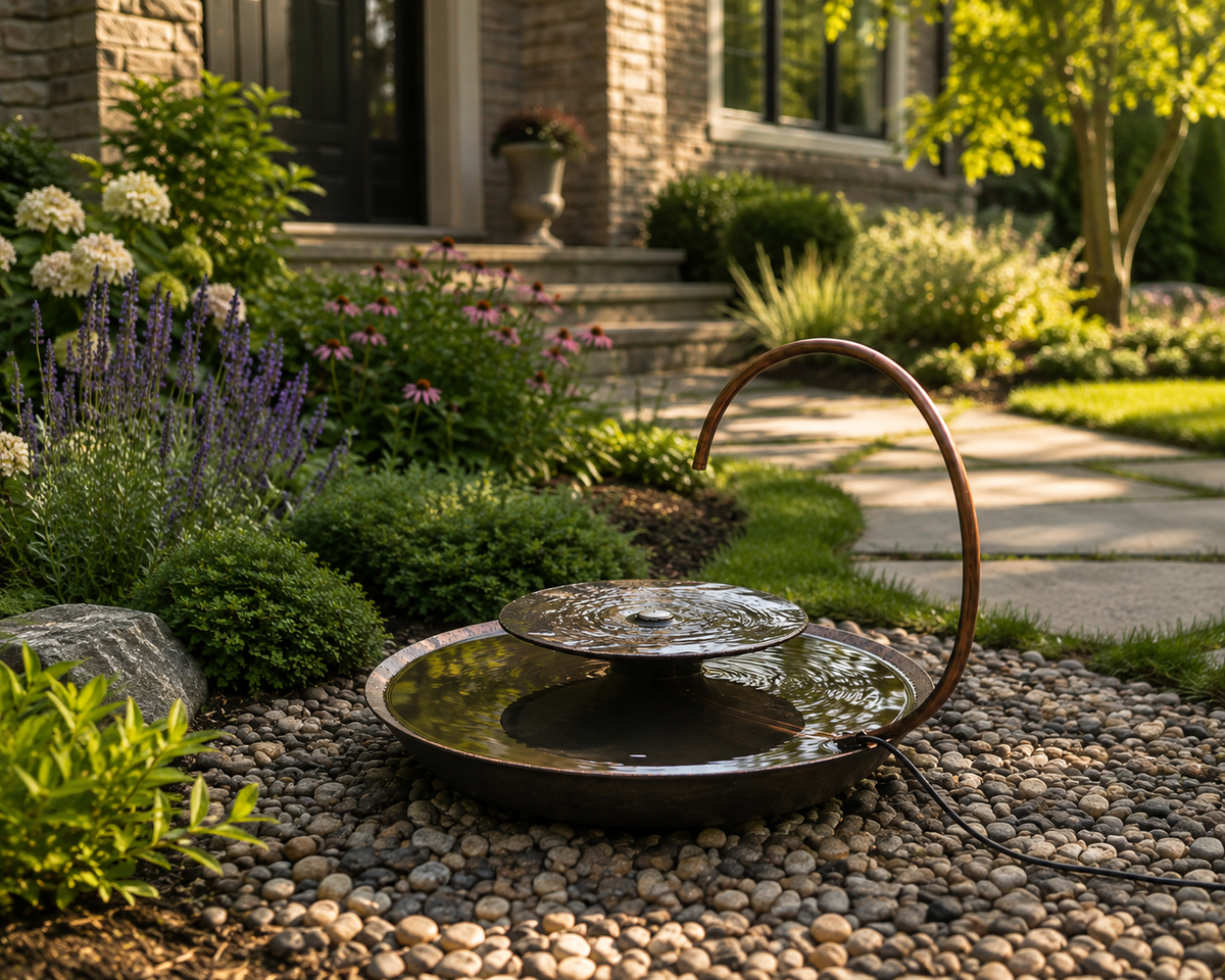 Modern Corten Steel Bird Bath Fountain: Minimalist Garden Decor with LED