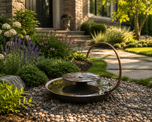 Modern Corten Steel Bird Bath Fountain: Minimalist Garden Decor with LED