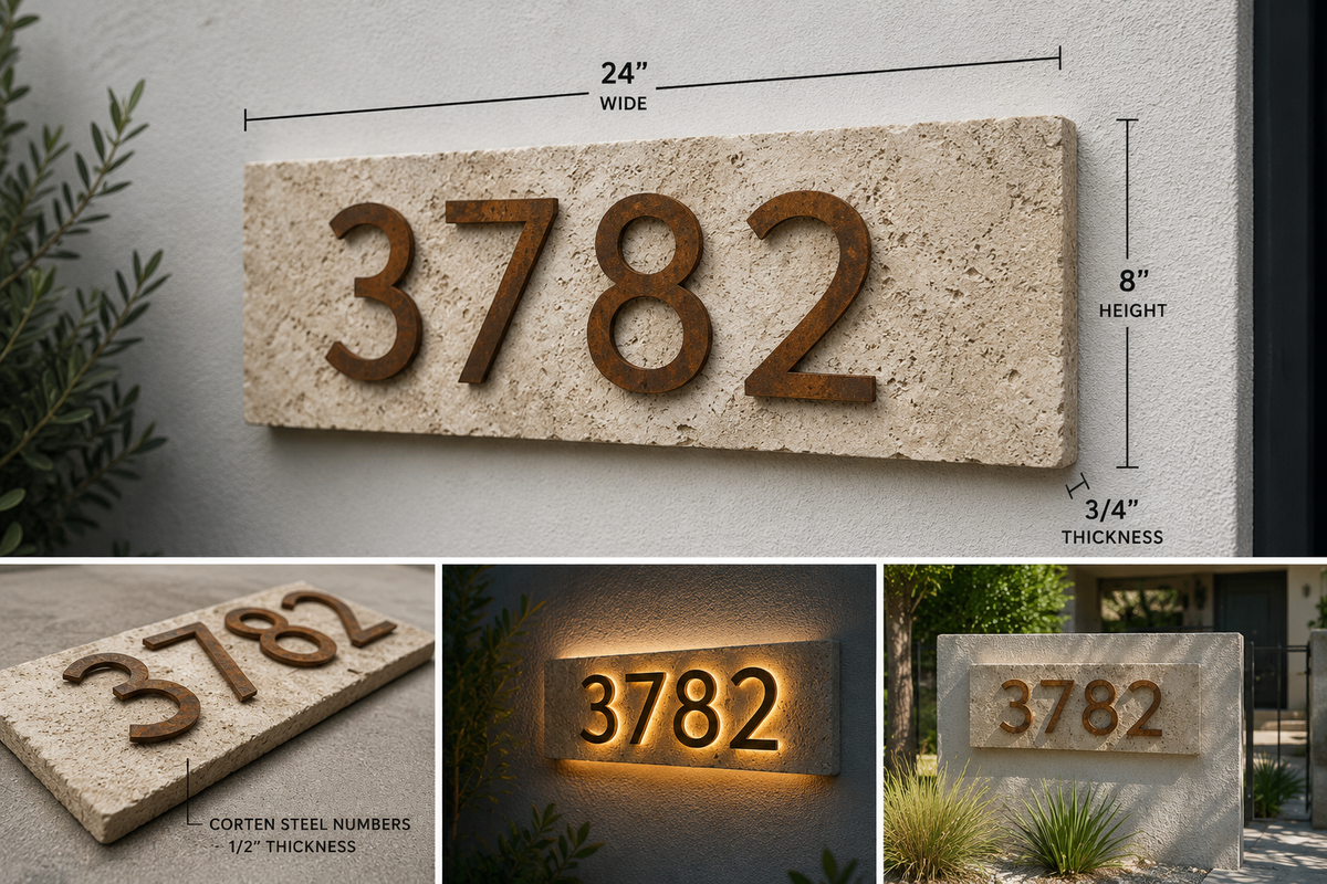 Custom Natural Stone Address Sign with LED Backlighting – Personalized Outdoor Address Plaque