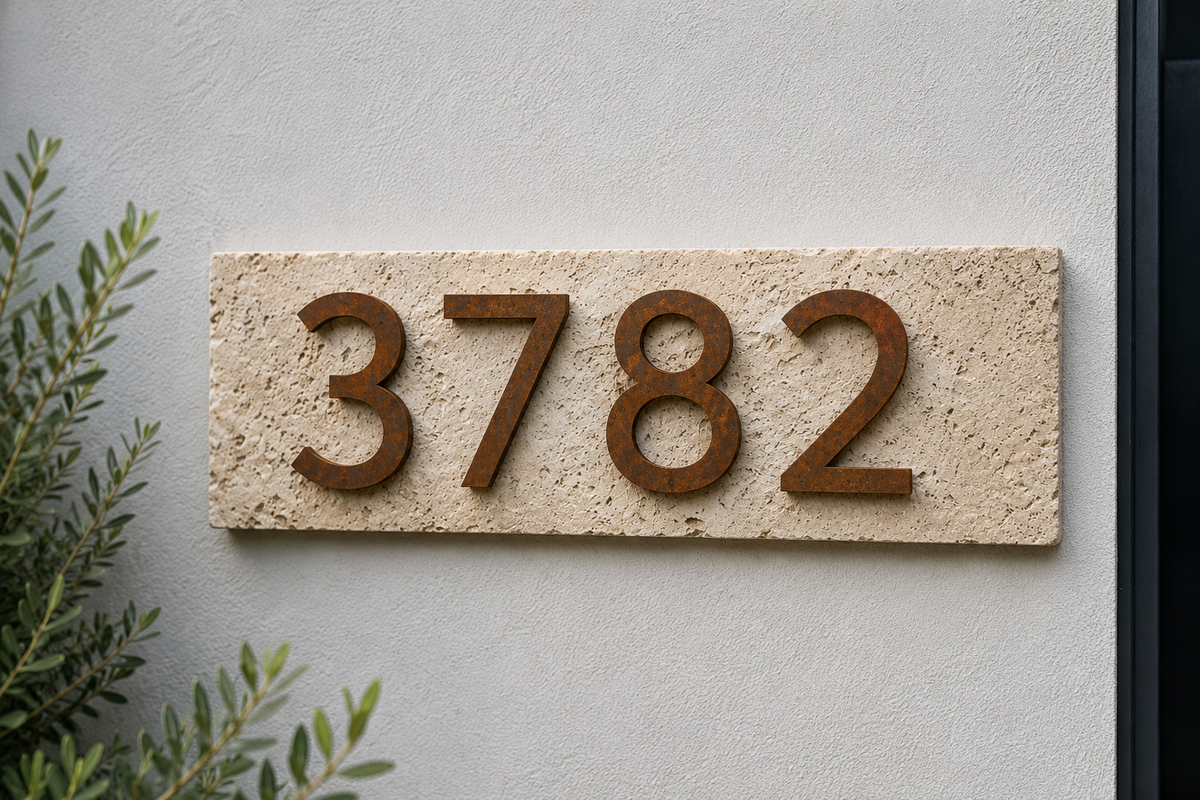 Custom Natural Stone Address Sign with LED Backlighting – Personalized Outdoor Address Plaque