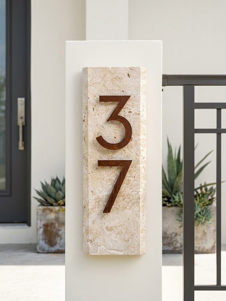 Custom Natural Stone Address Sign with LED Backlighting – Personalized Outdoor Address Plaque