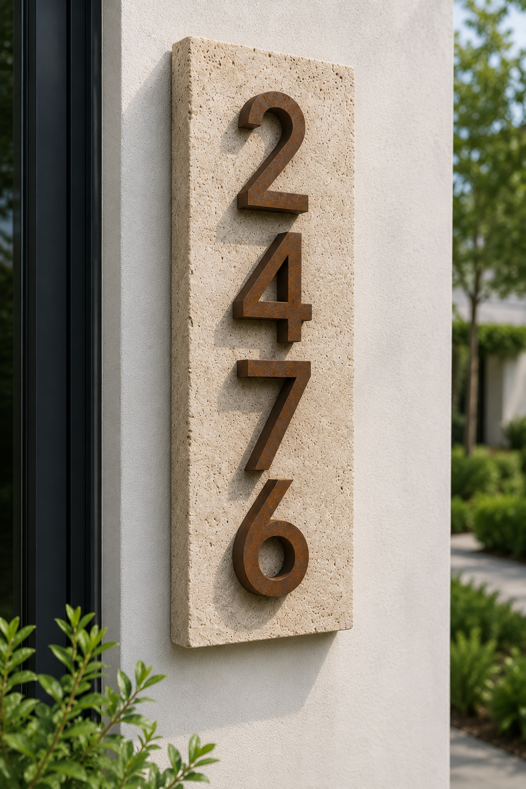Custom Natural Stone Address Sign with LED Backlighting – Personalized Outdoor Address Plaque
