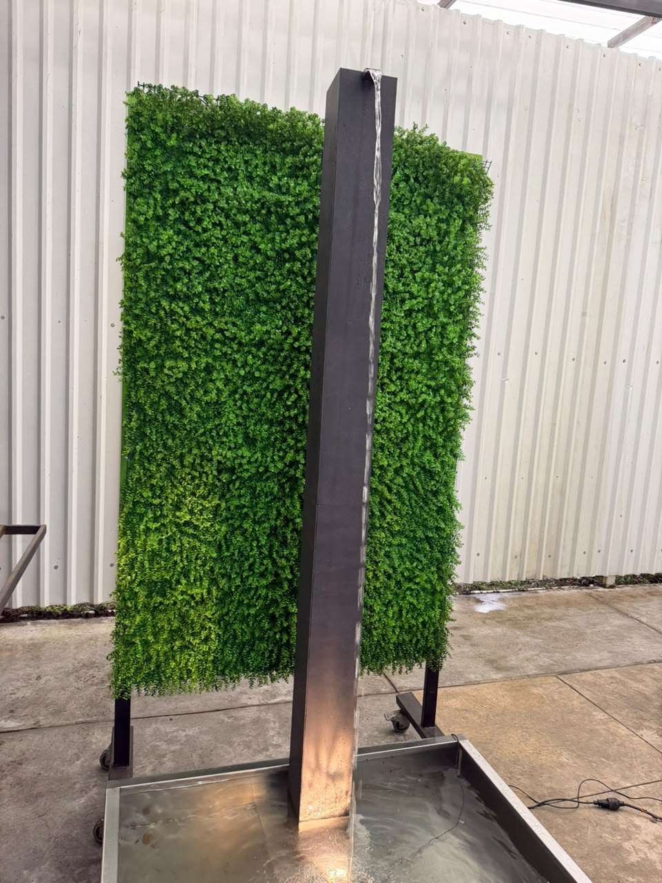 Architectural Water Sound Maker – 84" Modern Outdoor Fountain with Flexible Stone Veneer Column, Basin & Integrated Planter