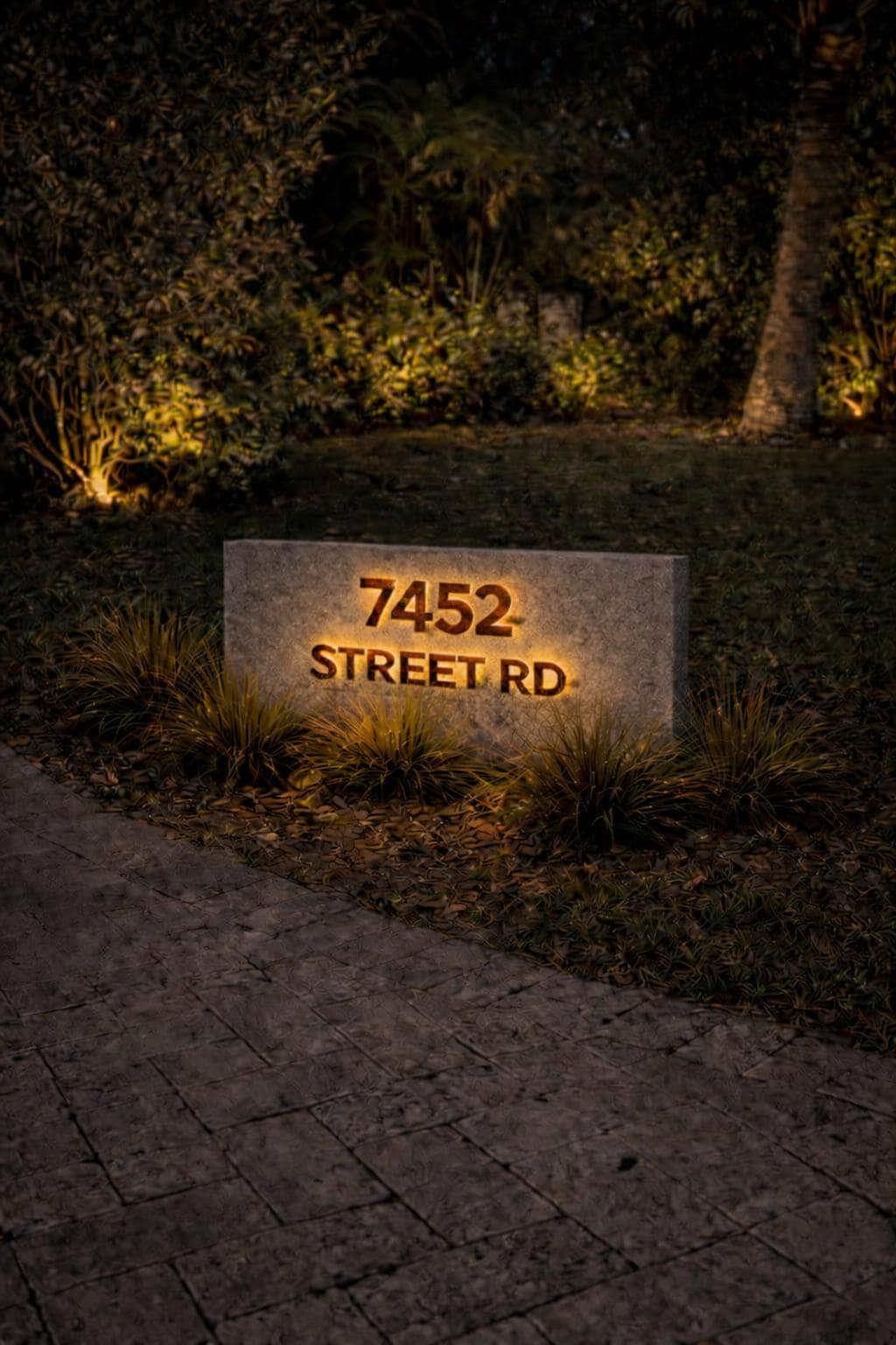 Custom Natural Stone Address Sign with LED Backlighting – Personalized Outdoor Address Plaque